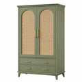 Armadio in legno con ante in rattan e cassetti colore verde