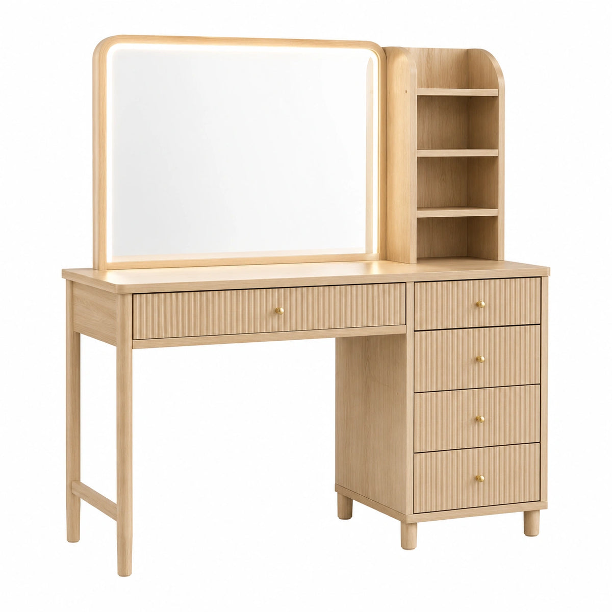 Tavolo Toeletta in Legno con Specchio Retroilluminato e Cassetti