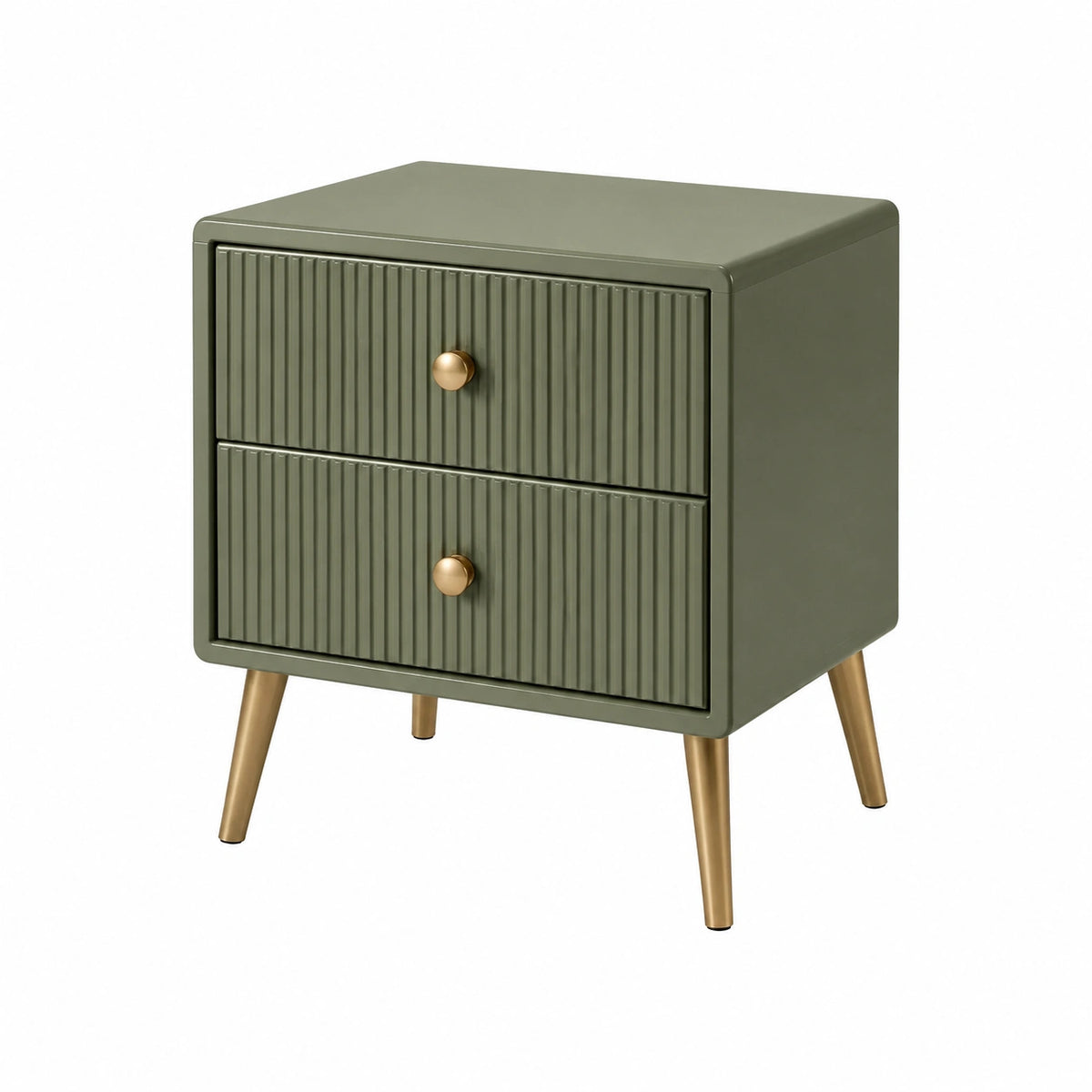 Comodino a Due Cassetti in Legno e Metallo Verde e Oro