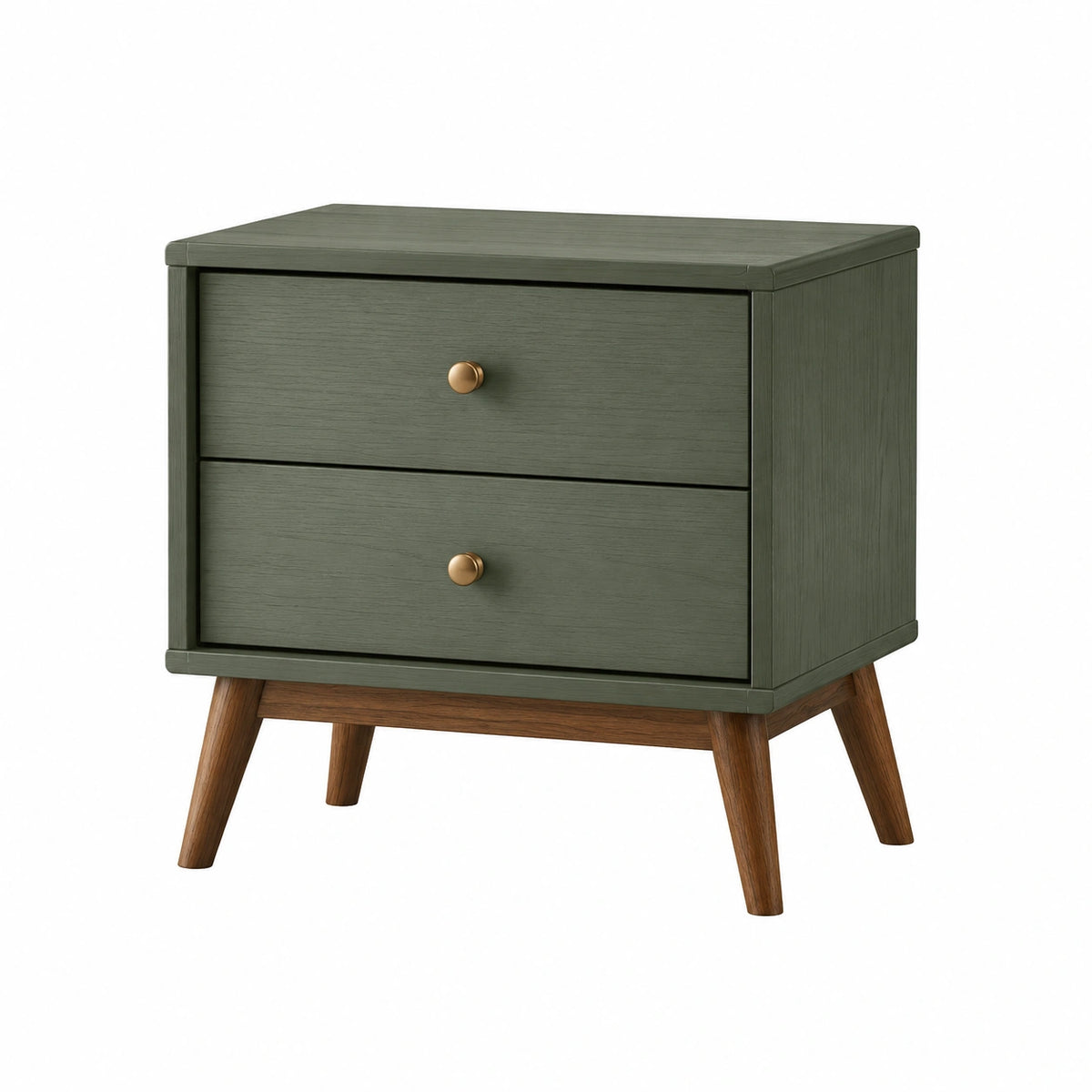 Comodino a due cassetti in legno MDF e massello verde 60x40x55 cm