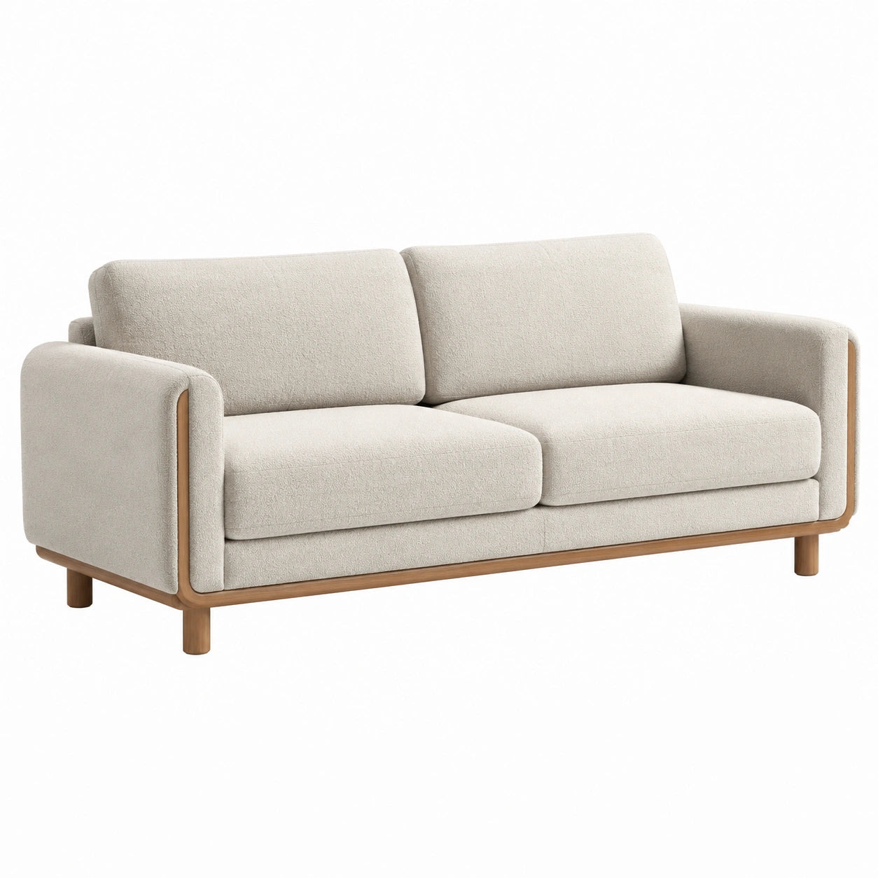Divano a 2 posti in legno massello e tessuto beige