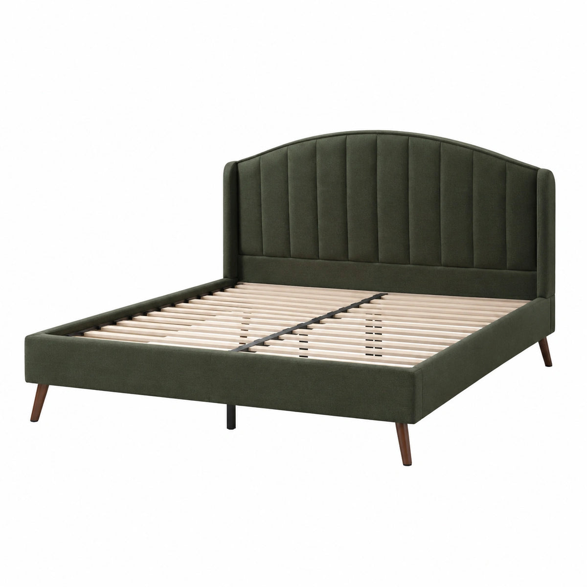 Letto matrimoniale in legno e velluto verde con doghe 200x160 cm