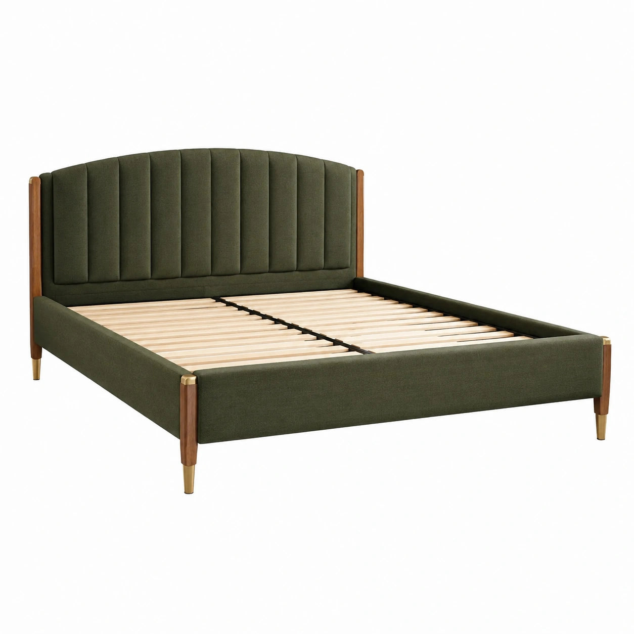 Letto matrimoniale in legno e tessuto verde 200x150 cm