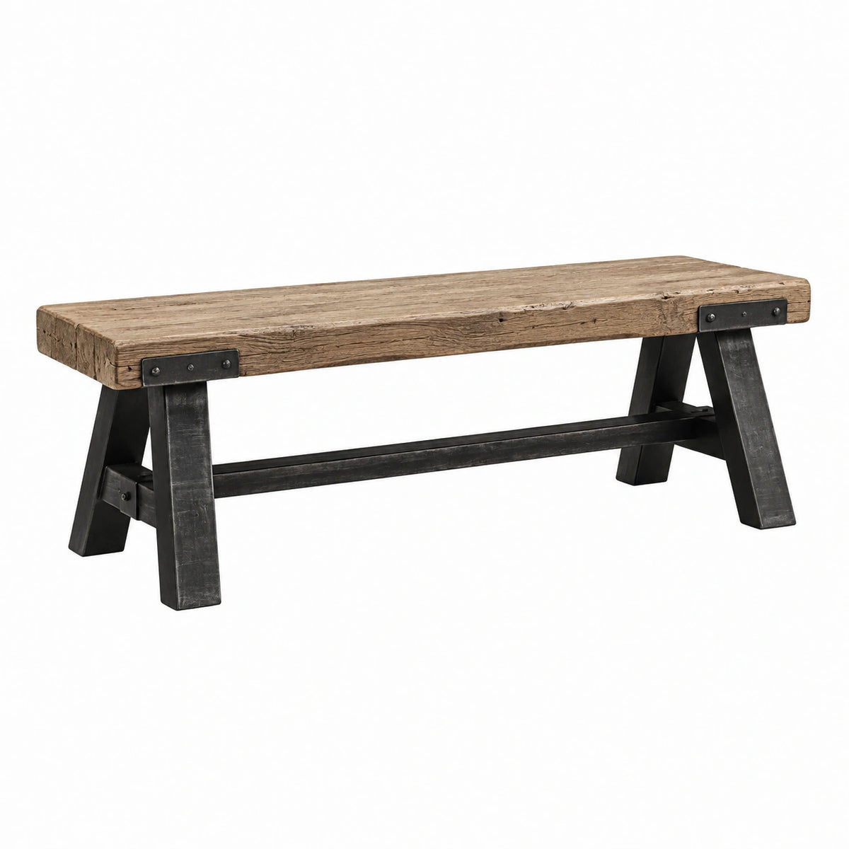 Panca rettangolare in legno e metallo L120 x P30 x H45 cm marrone/nero