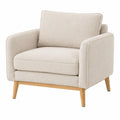 Poltrona in tessuto beige con struttura in legno