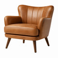 Poltrona in pelle sintetica marrone con gambe in legno massello