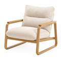 Poltrona in legno con rivestimento in lino beige