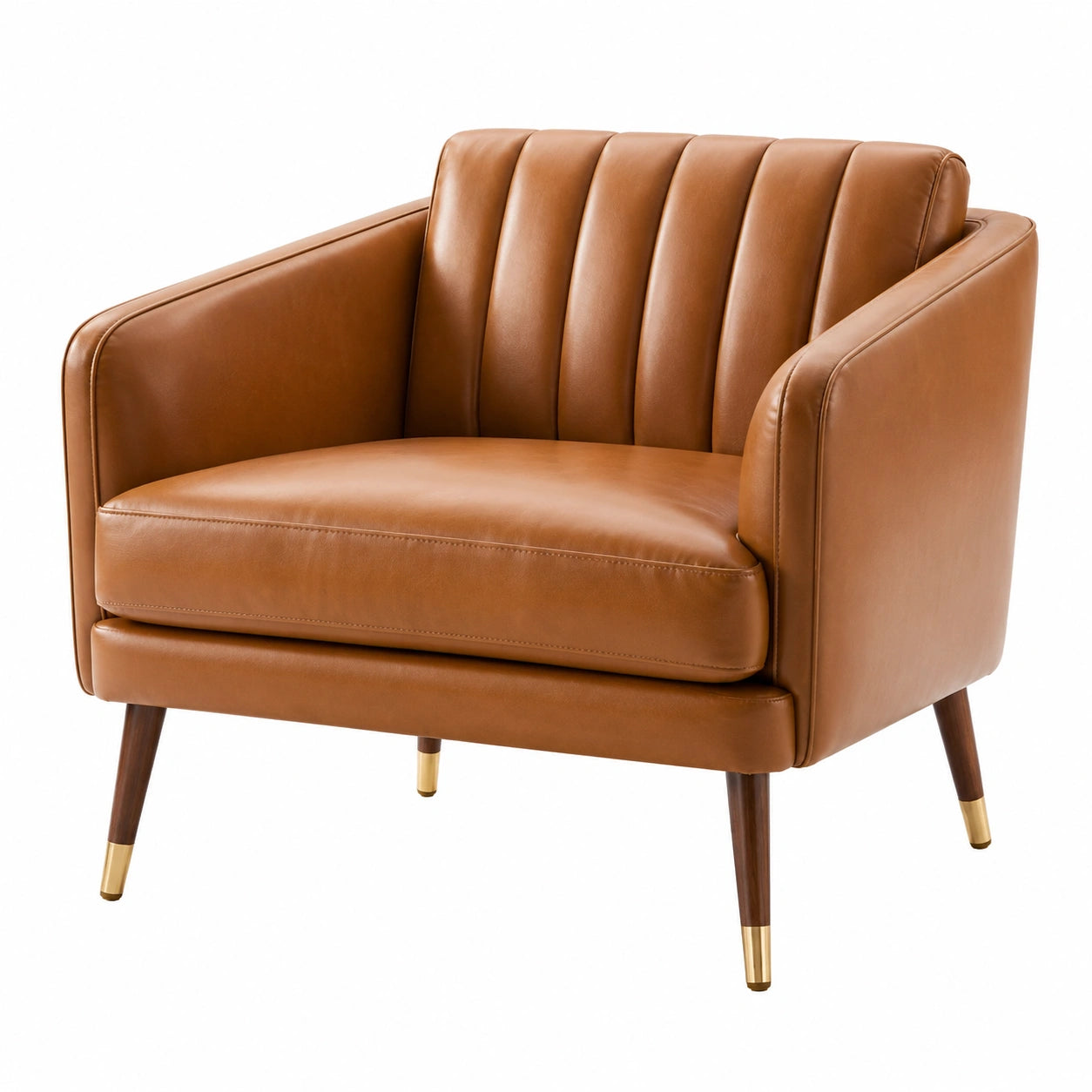 Poltrona in pelle sintetica marrone con gambe in legno e metallo 80x75x85 cm