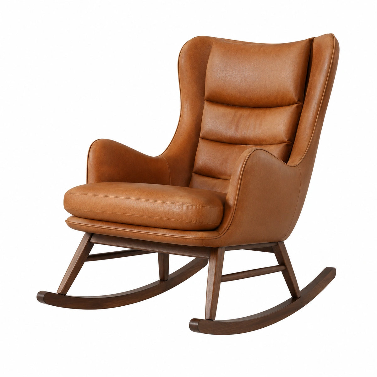 Sedia a dondolo in pelle sintetica con struttura in legno