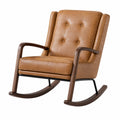 Sedia a dondolo in legno e pelle PU marrone