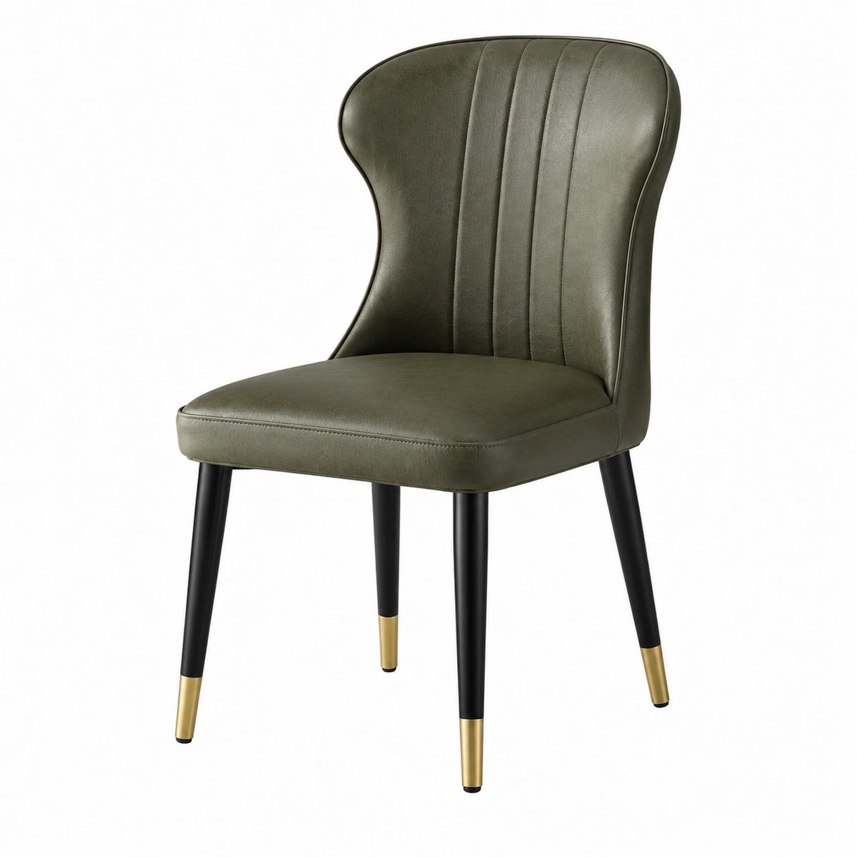 Sedia da pranzo in pelle sintetica verde scuro con gambe in metallo e dettagli dorati
